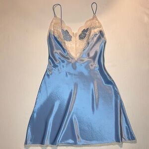 Women’s Vintage 1970’s Wendy Ann Lingerie Teddy Slip Rose Lace Small Baby Blue